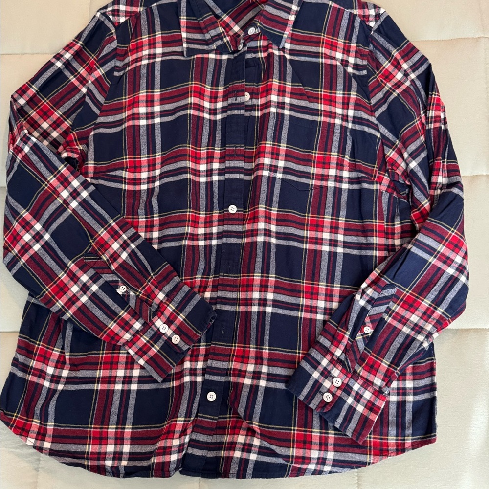 J. Crew Red and Navy Flannel Plaid Shirt